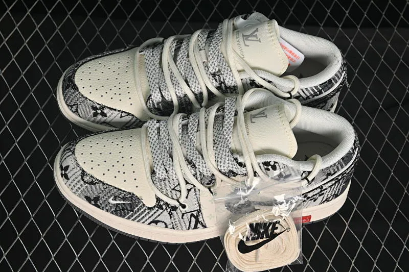 All categories Air Jordan Jordan series basketball shoes Air Jordan 1 Low High-end customized low-top sneakers Air Jordan 1 Low AJ1 Joe 1 LV joint gray floral drawstring High-end customized low-top retro basketball shoes YX5066-372